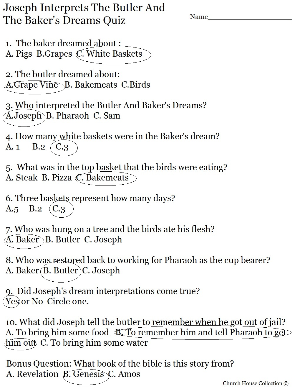 Joseph Interprets Dreams Worksheets
